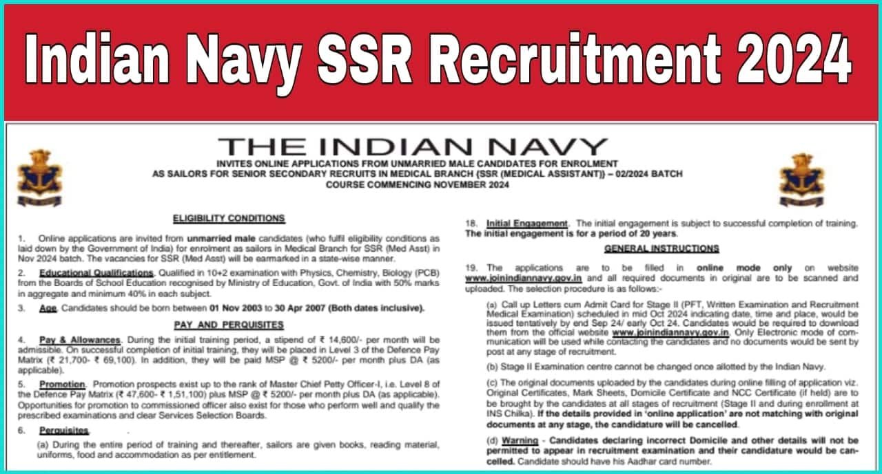 Indian Navy SSR Recruitment 2024
